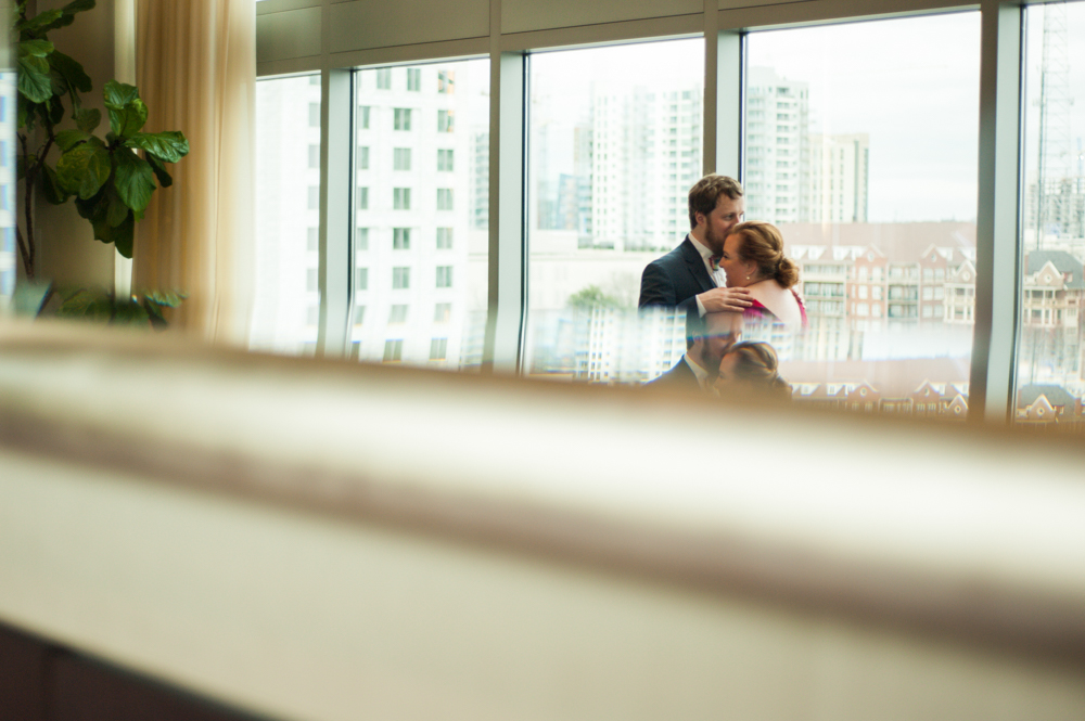 Atlanta wedding photographer captures first look before their Monday Night Brewing wedding.