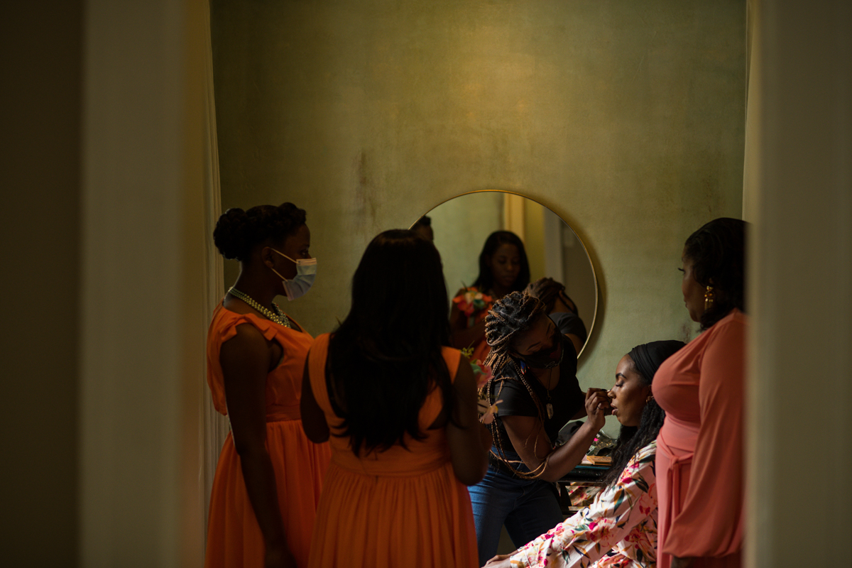 fall wedding day preparations for bride and bridesmaids in Atlanta GA