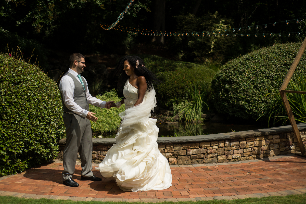 bride and groom dance in Atlanta garden